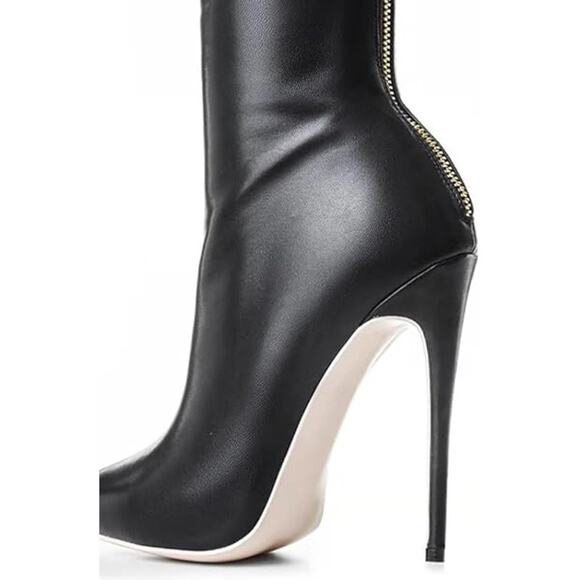 YingLan Womens Size 13 Black Faux Leather 5" Heel Over the Knee Thigh High Boots - Picture 6 of 7